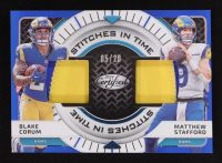 Blake Corum / Matthew Stafford 2024 Certified Stitches in Time Dual Mirror Blue Etch #11 #5/20 at PristineAuction.com