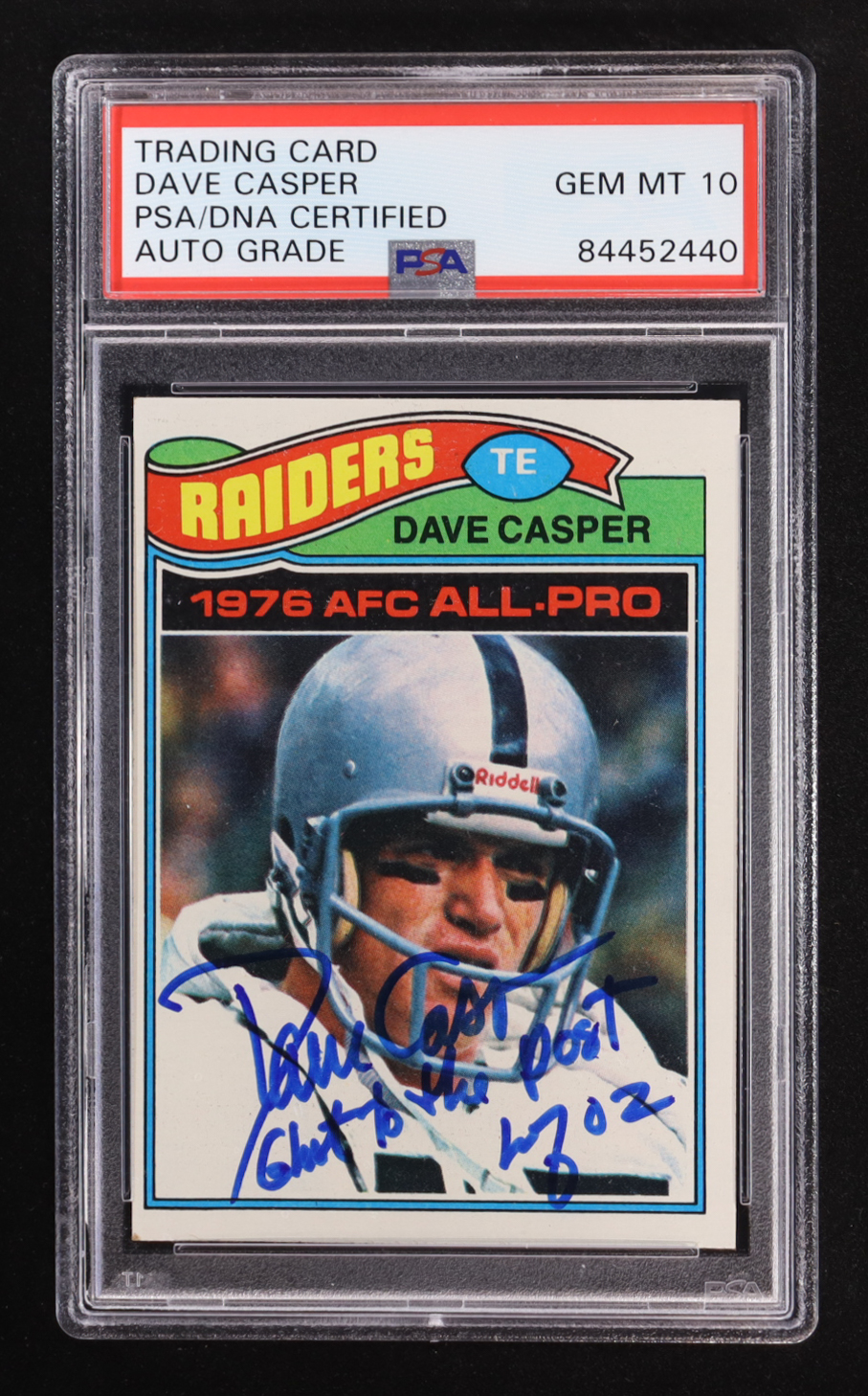 Dave Casper Signed 1977 Topps #380 RC Inscribed "Ghost to the Post HOF 02" (PSA) at PristineAuction.com Dave Casper Signed 1977 Topps #380 RC Inscribed "Ghost to the Post HOF 02" (PSA) at PristineAuction.com