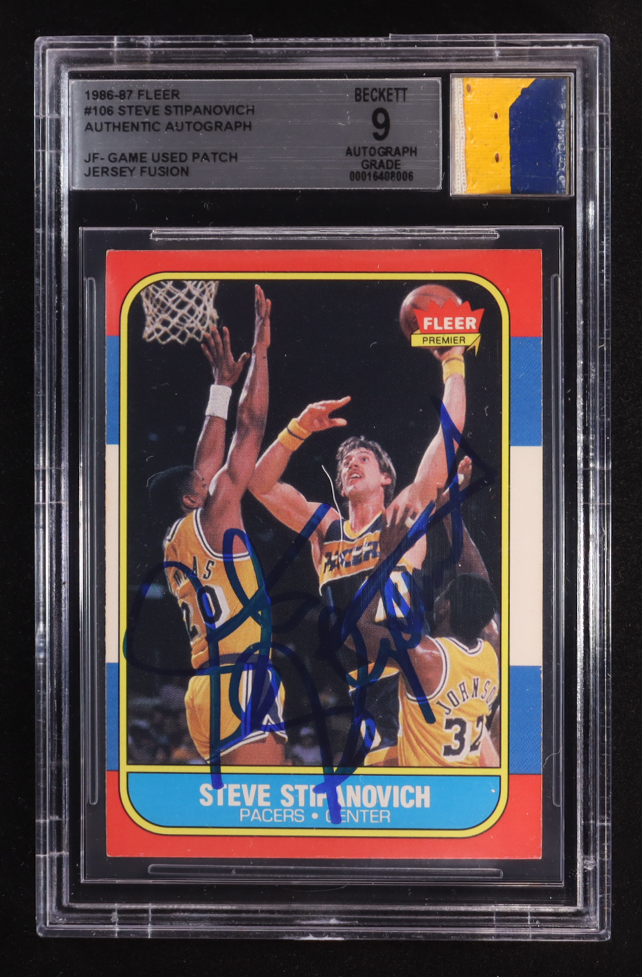 Steve Stipanovich Signed 1986-87 Fleer #106 with Game-Used Patch (BGS | Autographed Graded 9) at PristineAuction.com Steve Stipanovich Signed 1986-87 Fleer #106 with Game-Used Patch (BGS | Autographed Graded 9) at PristineAuction.com