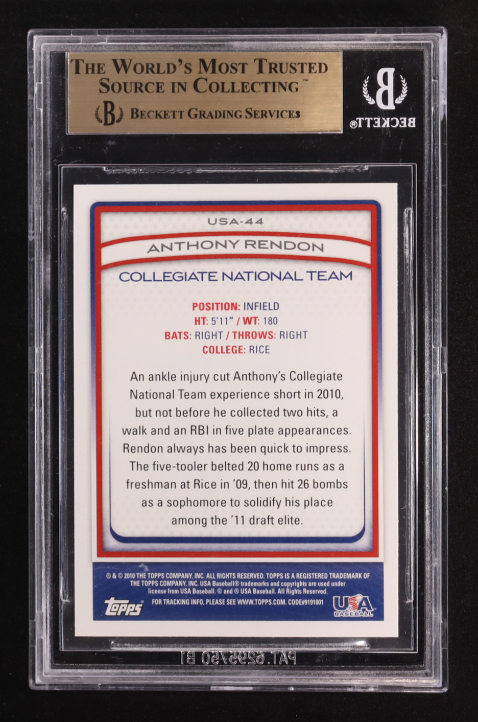 Anthony Rendon 2010 USA Baseball #USA44 (BGS 9.5) at PristineAuction.com Anthony Rendon 2010 USA Baseball #USA44 (BGS 9.5) at PristineAuction.com