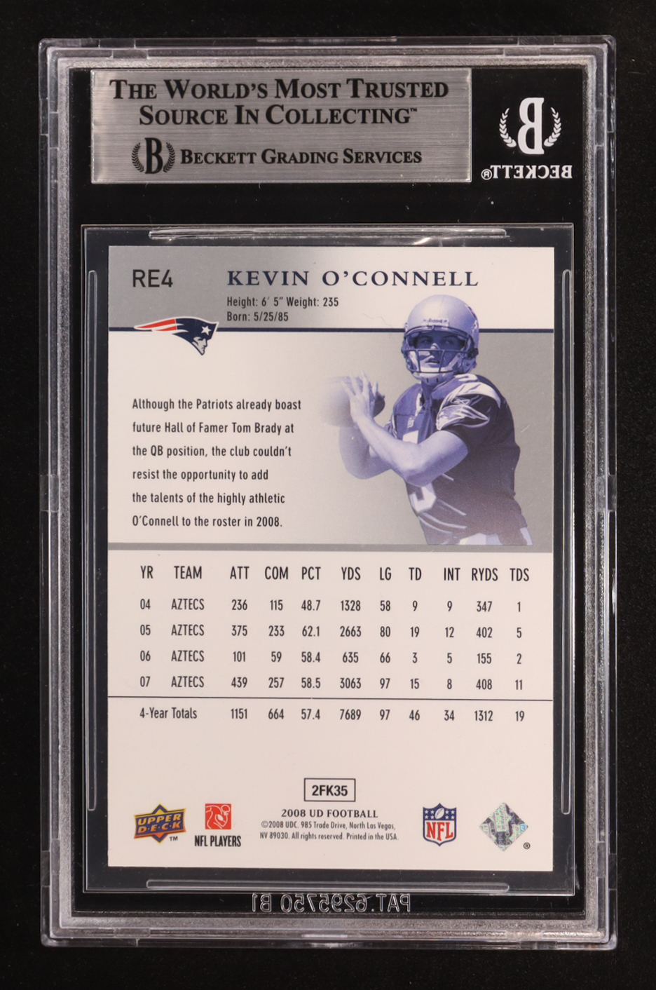 Kevin O'Connell Signed 2008 Upper Deck Rookie Exclusives #RE4 RC (BGS) at PristineAuction.com Kevin O'Connell Signed 2008 Upper Deck Rookie Exclusives #RE4 RC (BGS) at PristineAuction.com