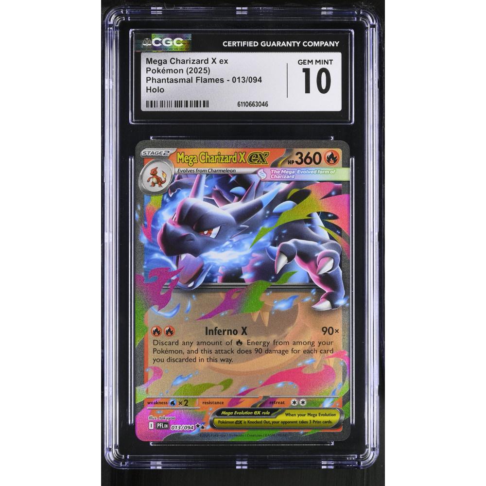 Mega Charizard X ex 2025 Pokemon TCG Mega Evolution Phantasmal Flames #013 RR Holo (CGC 10) at PristineAuction.com