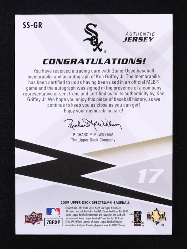 Ken Griffey Jr. 2009 Upper Deck Spectrum Spectrum Swatches Autographs #SSGR #56/75 at PristineAuction.com Ken Griffey Jr. 2009 Upper Deck Spectrum Spectrum Swatches Autographs #SSGR #56/75 at PristineAuction.com