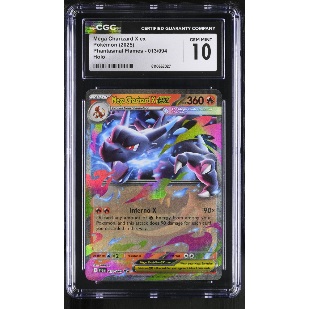 Mega Charizard X ex 2025 Pokemon TCG Mega Evolution Phantasmal Flames #013 RR Holo (CGC 10) at PristineAuction.com