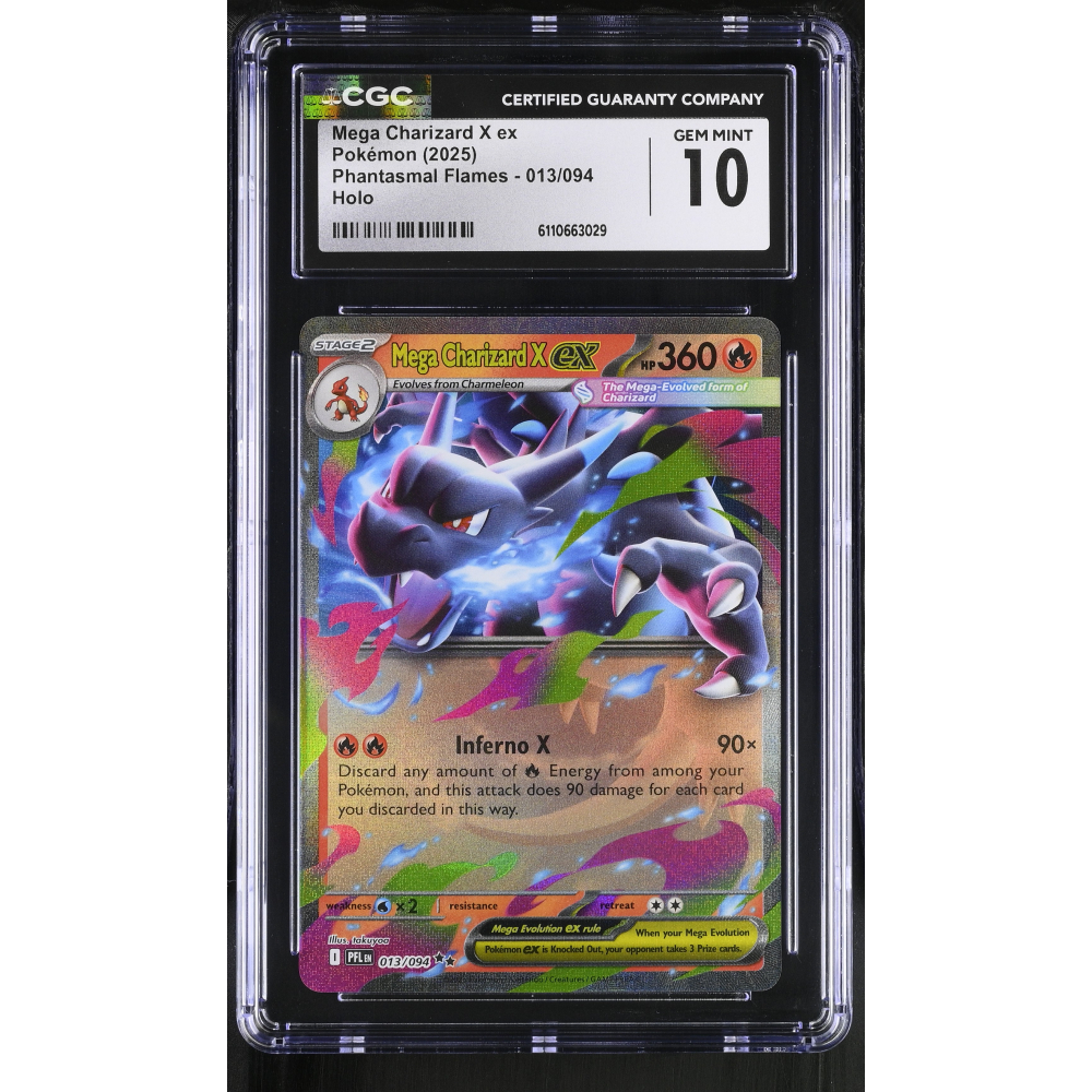 Mega Charizard X ex 2025 Pokemon TCG Mega Evolution Phantasmal Flames #013 RR Holo (CGC 10) at PristineAuction.com