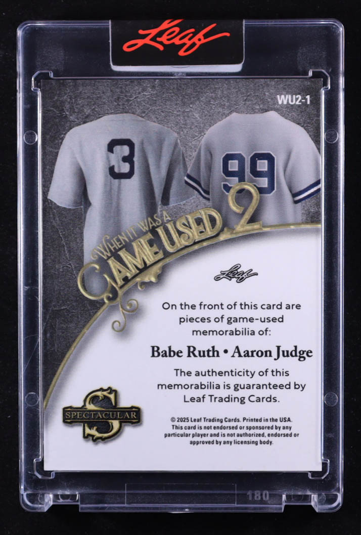 Babe Ruth / Aaron Judge 2025 Leaf Spectacular When It Was A Game Used 2 Spectrum Purple #WU2-1 #4/5 at PristineAuction.com Babe Ruth / Aaron Judge 2025 Leaf Spectacular When It Was A Game Used 2 Spectrum Purple #WU2-1 #4/5 at PristineAuction.com