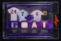 Willie Mays / Mickey Mantle / Stan Musial / Roberto Clemente 2025 Leaf Spectacular The GOATs Spectrum Purple #TG6 #5/7 at PristineAuction.com