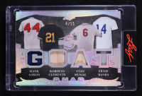 Hank Aaron / Roberto Clemente / Stan Musial / Ernie Banks 2025 Leaf Spectacular The GOATs Spectrum Silver #TG1 #4/15 at PristineAuction.com