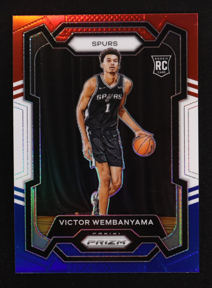 Victor Wembanyama 2023-24 Panini Prizm Prizms Red White and Blue #136 RC at PristineAuction.com Victor Wembanyama 2023-24 Panini Prizm Prizms Red White and Blue #136 RC at PristineAuction.com