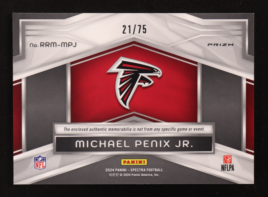 Michael Penix Jr. 2024 Panini Spectra Rising Rookie Materials Celestial #9 RC #21/75 at PristineAuction.com Michael Penix Jr. 2024 Panini Spectra Rising Rookie Materials Celestial #9 RC #21/75 at PristineAuction.com