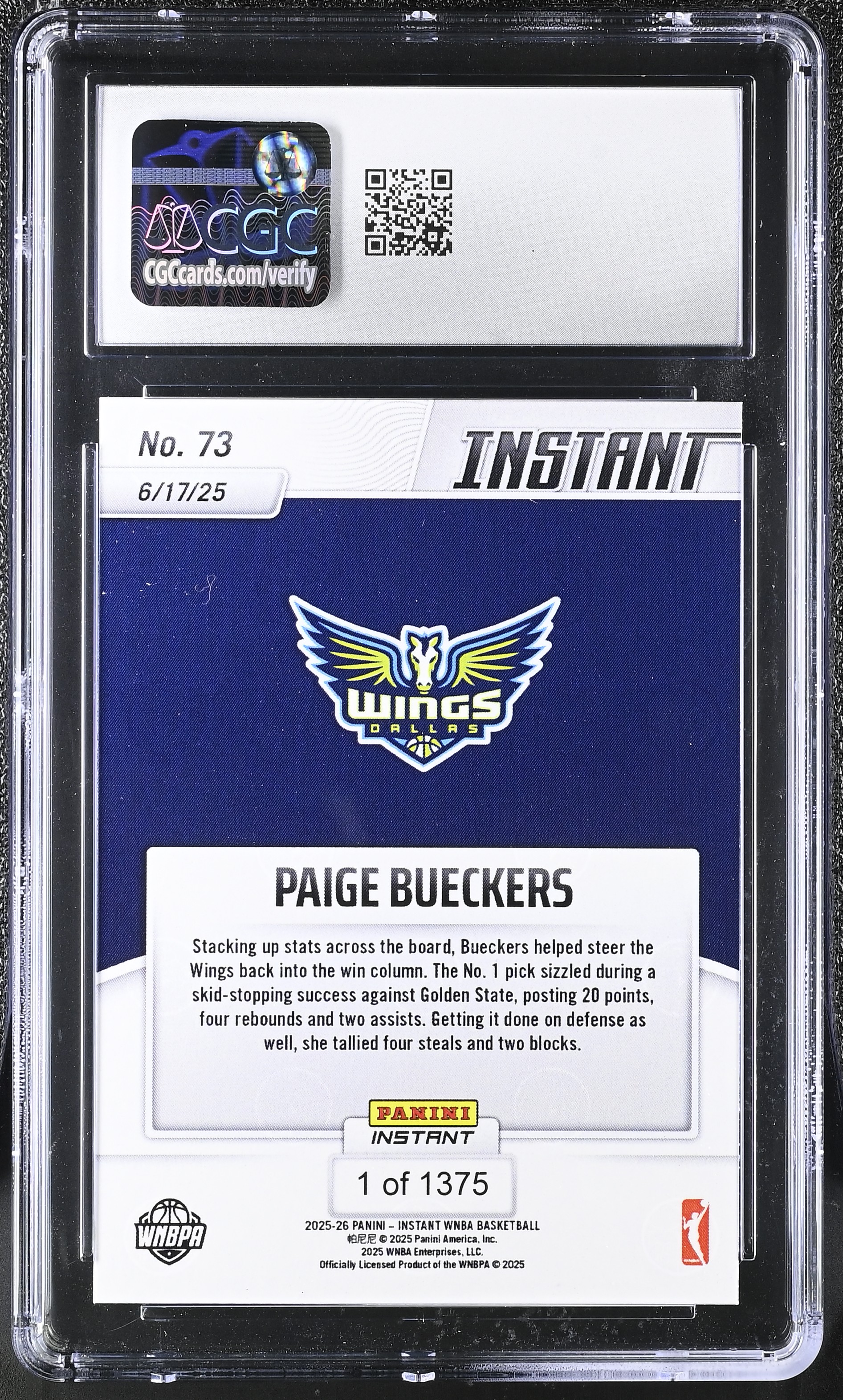 Paige Bueckers 2025-26 Panini Instant WNBA #73 RC (CGC 9) at PristineAuction.com Paige Bueckers 2025-26 Panini Instant WNBA #73 RC (CGC 9) at PristineAuction.com