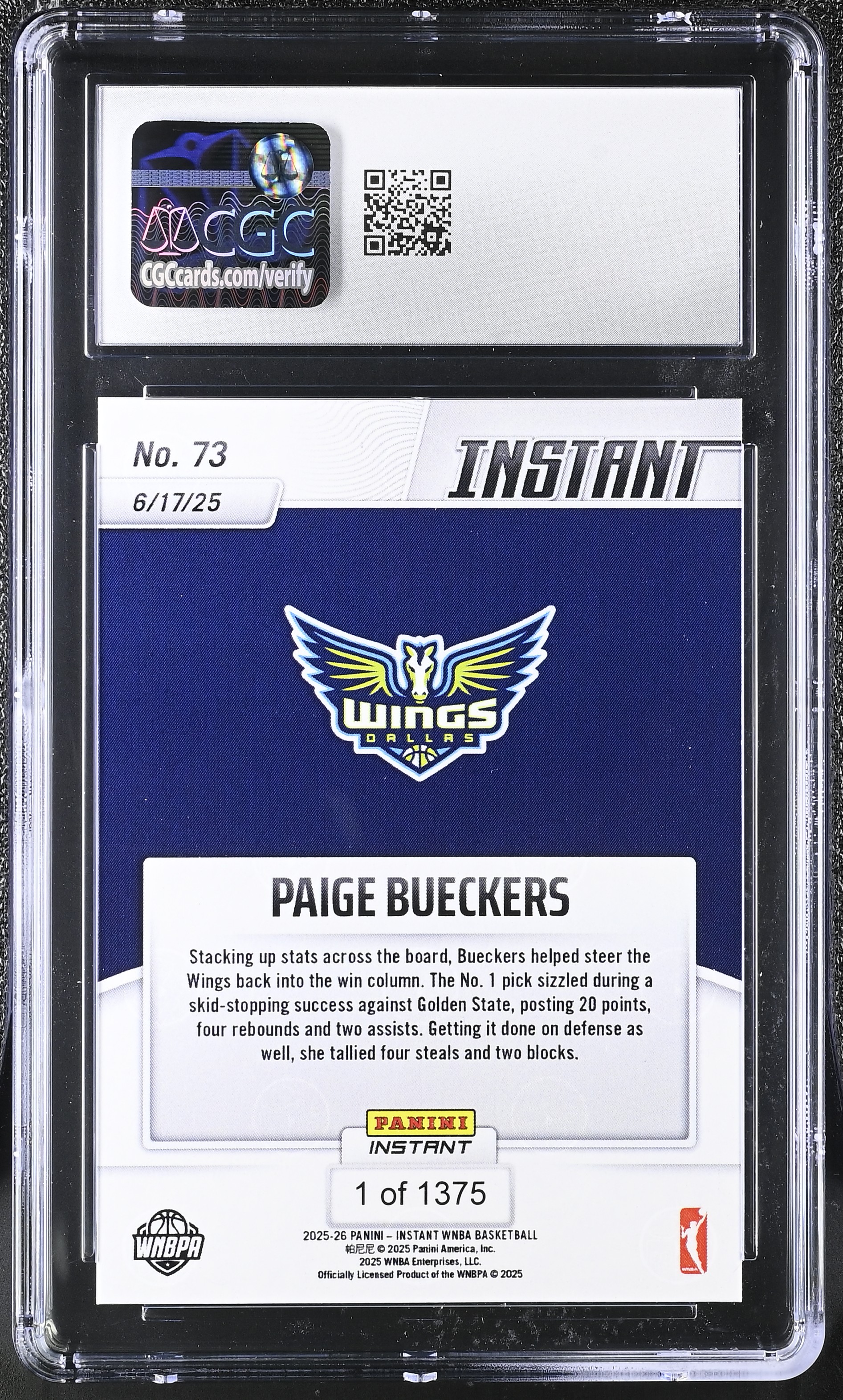 Paige Bueckers 2025-26 Panini Instant WNBA #73 RC (CGC 9.5) at PristineAuction.com Paige Bueckers 2025-26 Panini Instant WNBA #73 RC (CGC 9.5) at PristineAuction.com
