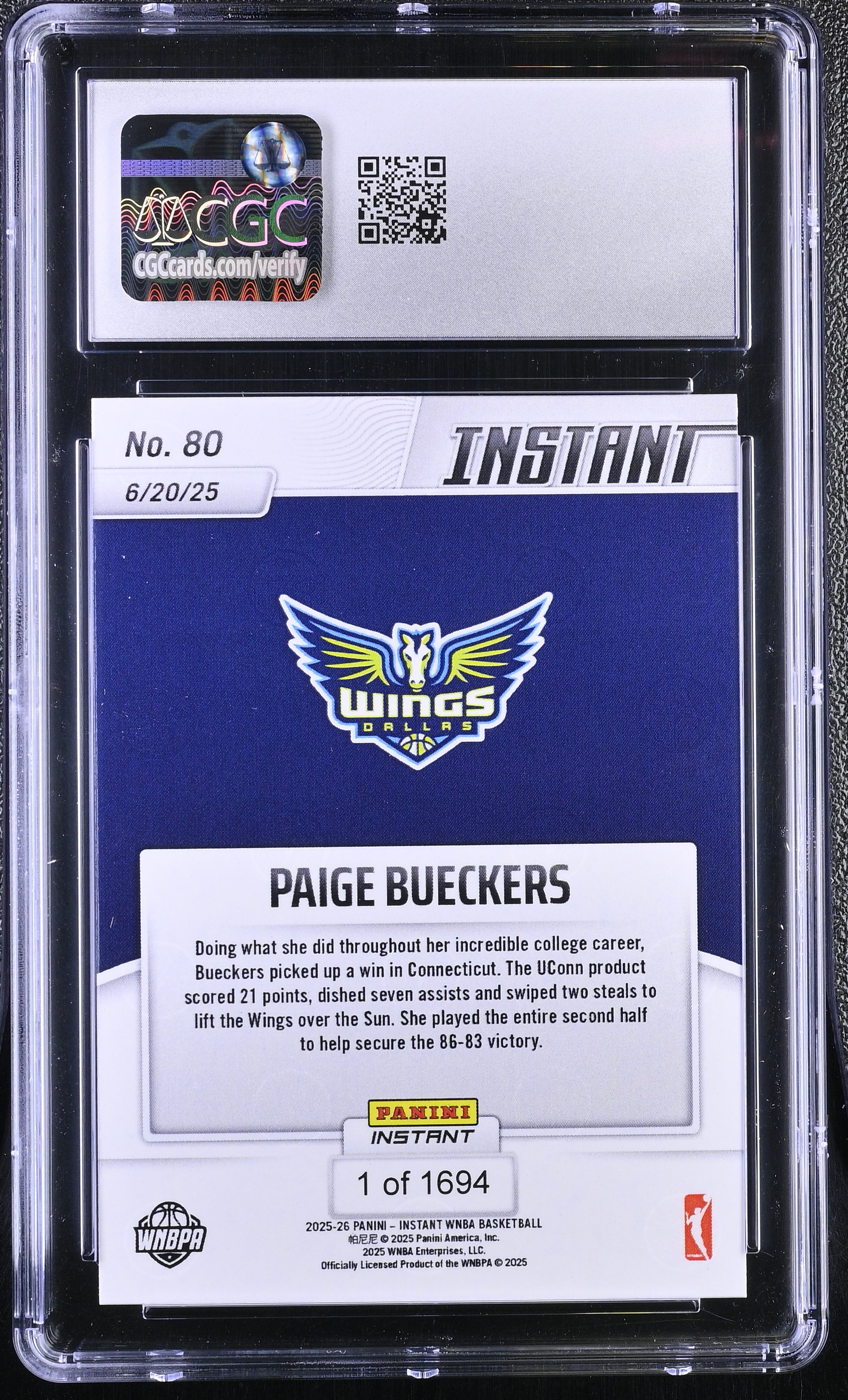 Paige Bueckers 2025-26 Panini Instant WNBA #80 RC (CGC 9) at PristineAuction.com Paige Bueckers 2025-26 Panini Instant WNBA #80 RC (CGC 9) at PristineAuction.com