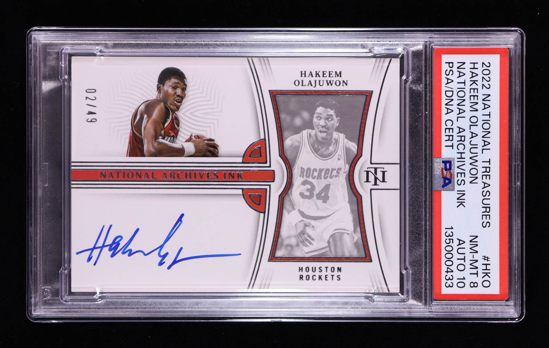 Hakeem Olajuwon 2022-23 Panini National Treasures National Archives Ink #42 #2/49 (PSA 8 | Autograph Graded PSA 10) at PristineAuction.com Hakeem Olajuwon 2022-23 Panini National Treasures National Archives Ink #42 #2/49 (PSA 8 | Autograph Graded PSA 10) at PristineAuction.com