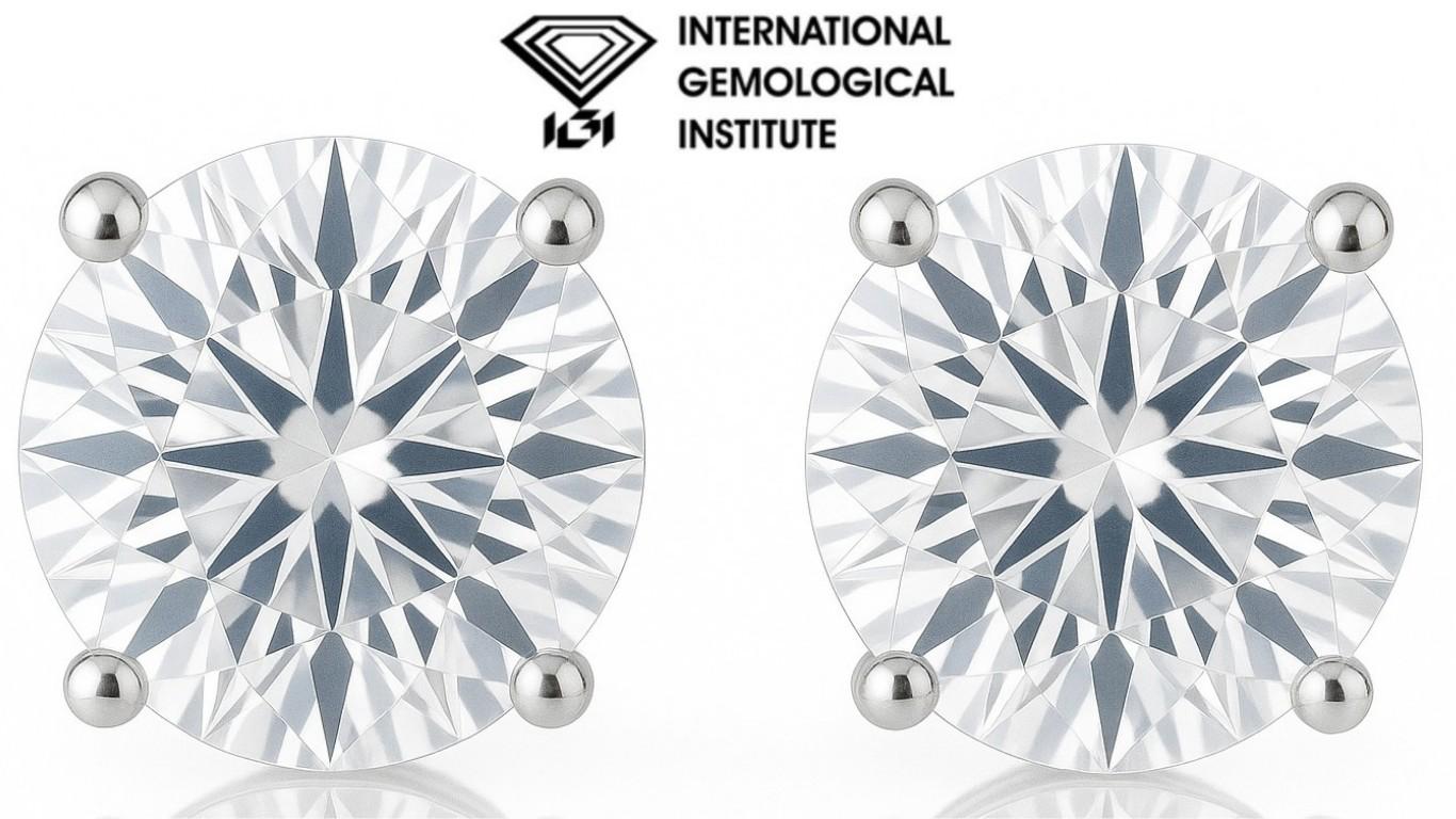 1.08 Carats Lab Grown Diamond Stud Earrings D-E, VVS2 | $2,600 Estimated Retail Value (UGL & IGI Certs) | Round Ideal Cut| Brand New at PristineAuction.com 1.08 Carats Lab Grown Diamond Stud Earrings D-E, VVS2 | $2,600 Estimated Retail Value (UGL & IGI Certs) | Round Ideal Cut| Brand New at PristineAuction.com
