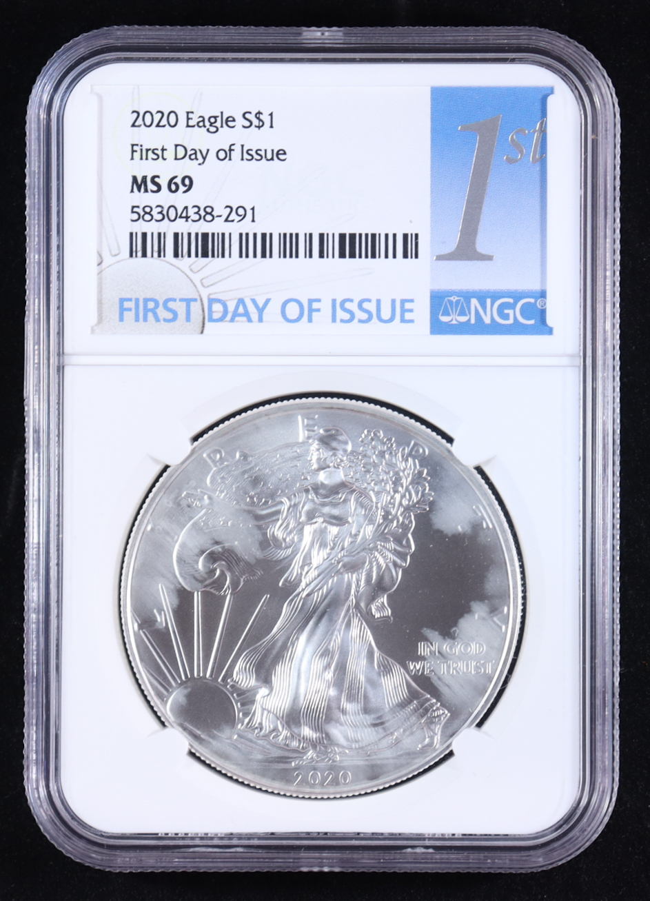 2020 American Silver Eagle, First Day of Issue (NGC MS69) at PristineAuction.com 2020 American Silver Eagle, First Day of Issue (NGC MS69) at PristineAuction.com