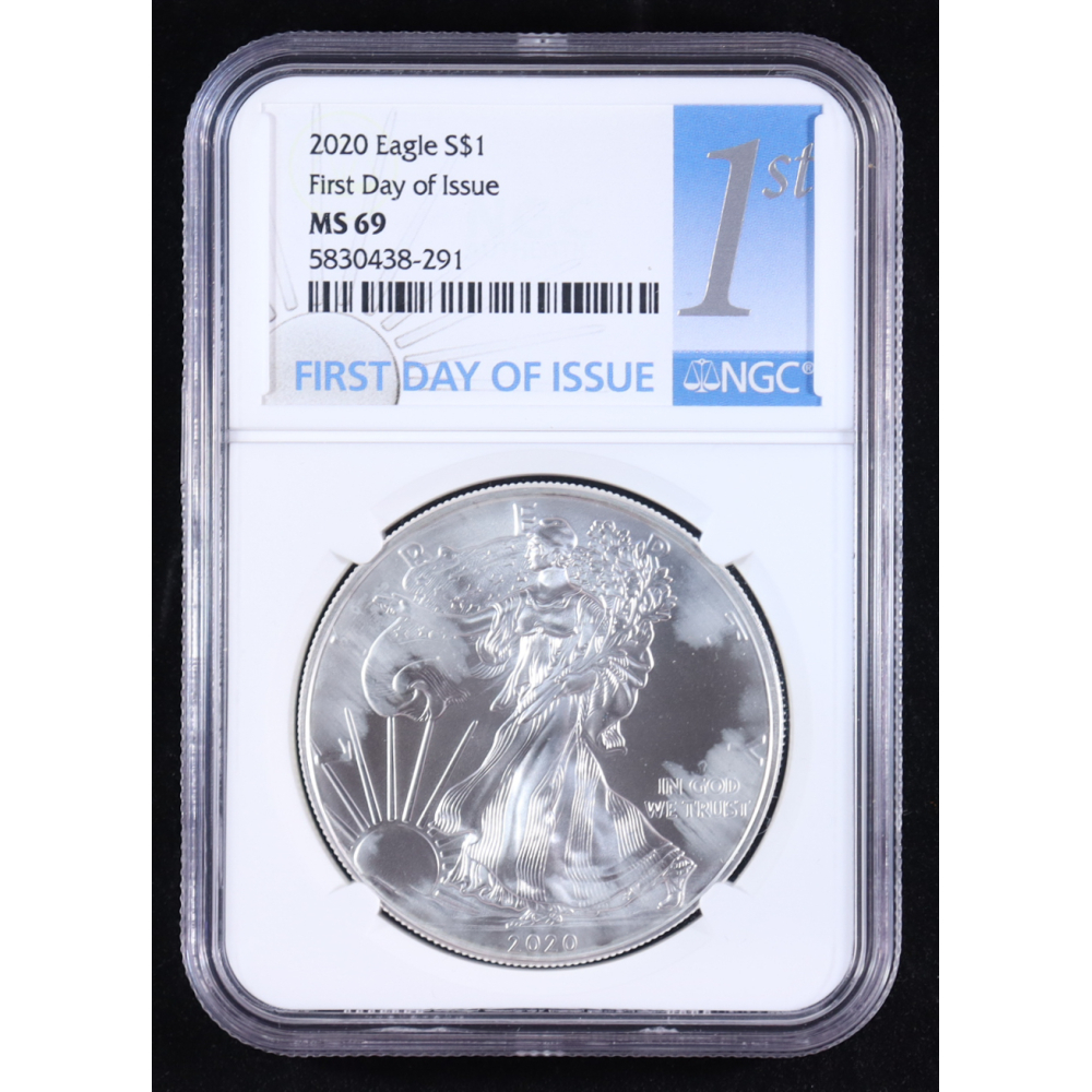 2020 American Silver Eagle, First Day of Issue (NGC MS69) at PristineAuction.com