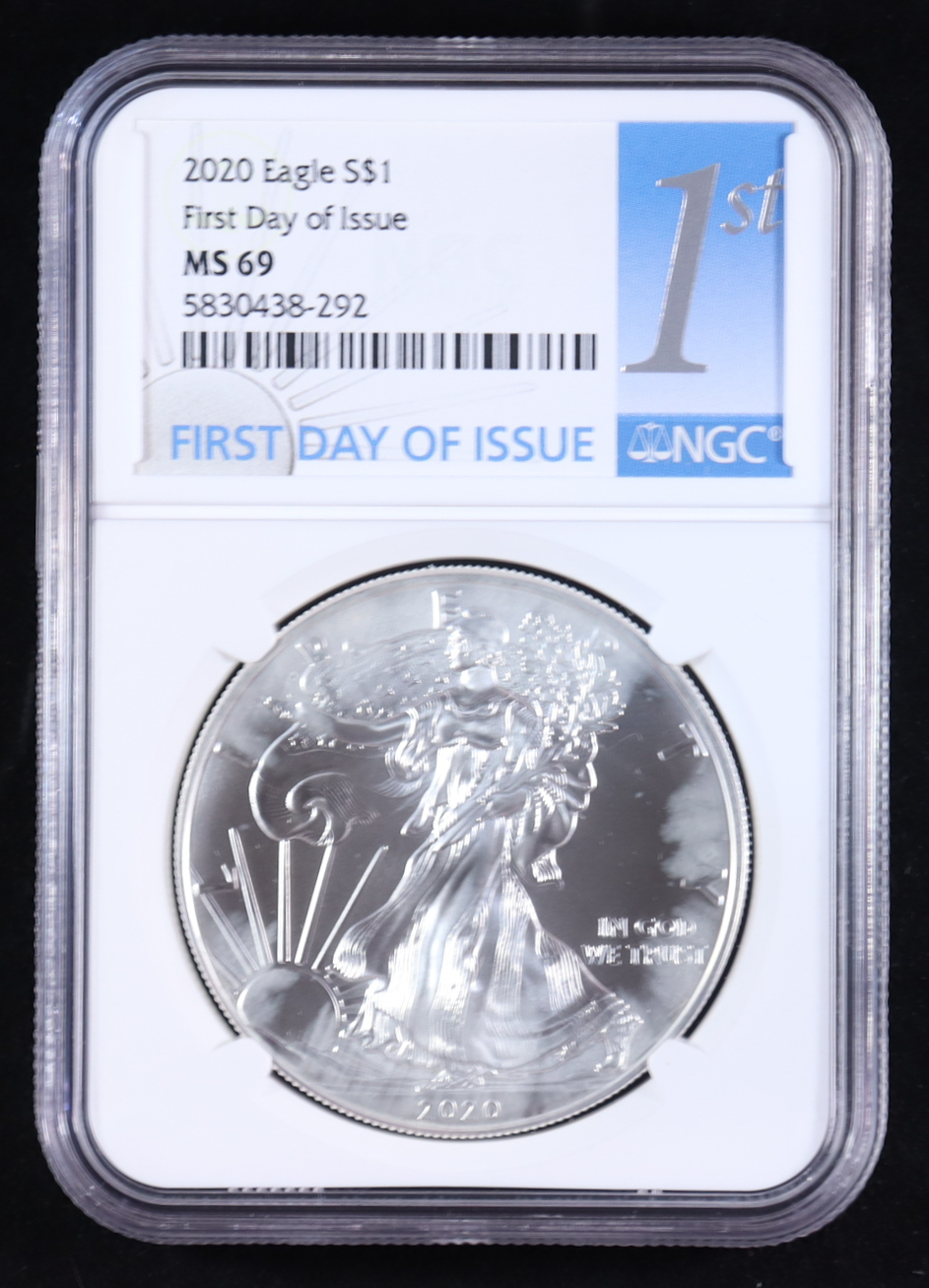 2020 American Silver Eagle, First Day of Issue (NGC MS69) at PristineAuction.com 2020 American Silver Eagle, First Day of Issue (NGC MS69) at PristineAuction.com