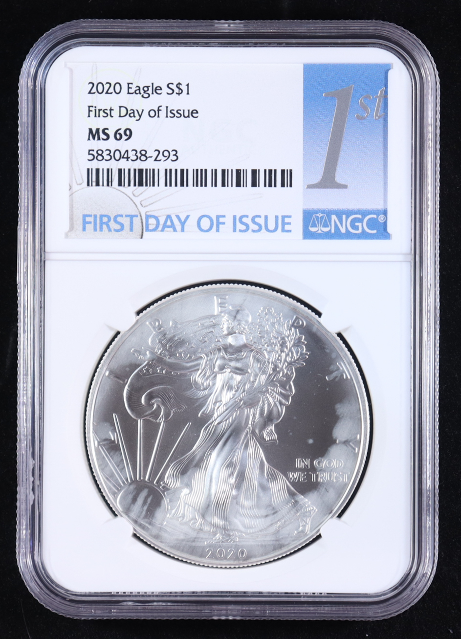 2020 American Silver Eagle, First Day of Issue (NGC MS69) at PristineAuction.com 2020 American Silver Eagle, First Day of Issue (NGC MS69) at PristineAuction.com