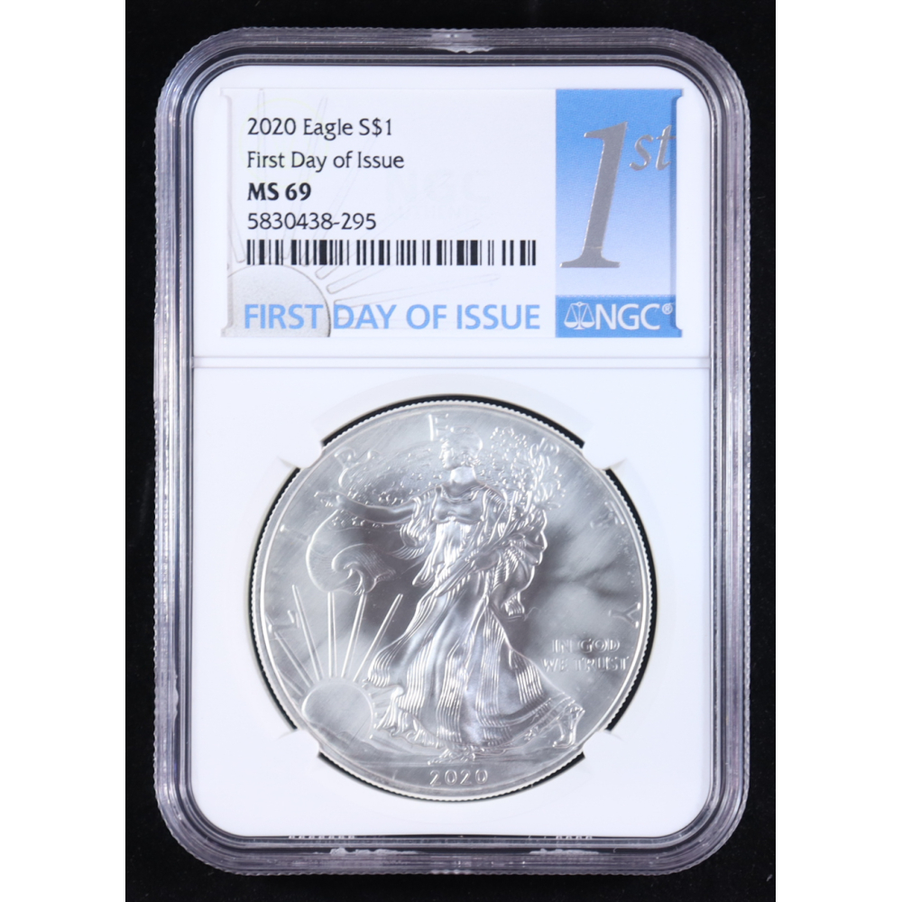 2020 American Silver Eagle, First Day of Issue (NGC MS69) at PristineAuction.com