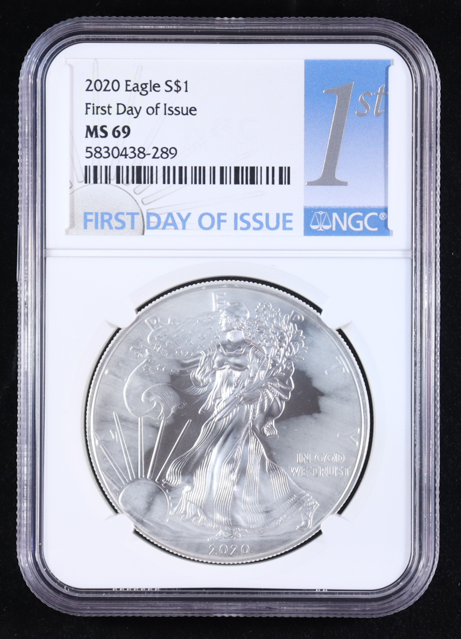2020 American Silver Eagle, First Day of Issue (NGC MS69) at PristineAuction.com 2020 American Silver Eagle, First Day of Issue (NGC MS69) at PristineAuction.com