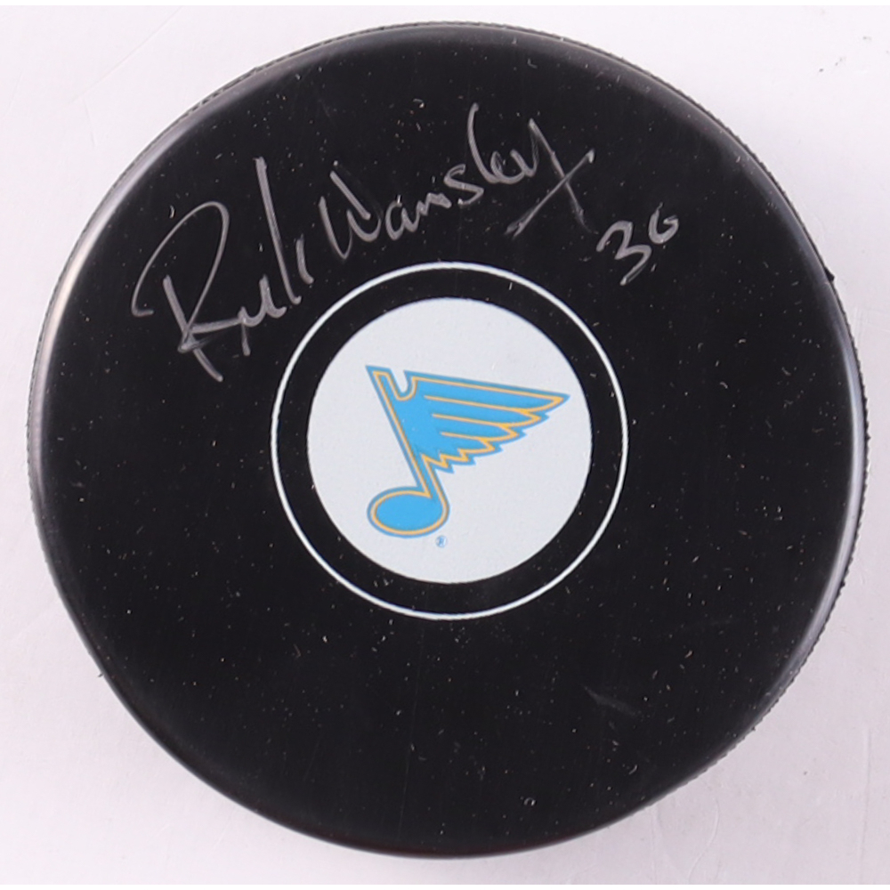 Rick Wamsley Signed Blues Logo Hockey Puck (Premium Autographs) at PristineAuction.com