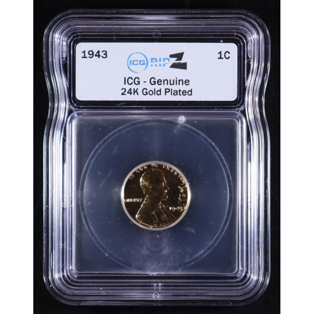 1943 Lincoln Wheat 1C Cent - 24kt Gold Plated Limited Edition (ICG Genuine) at PristineAuction.com