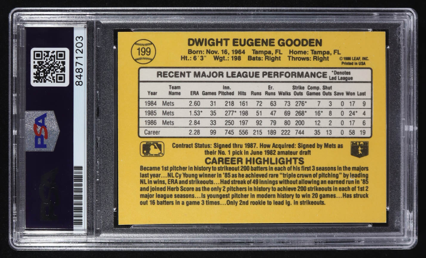 Dwight Gooden Signed 1987 Donruss #199 Inscribed "Dr. K" (PSA Encapsulated) at PristineAuction.com Dwight Gooden Signed 1987 Donruss #199 Inscribed "Dr. K" (PSA Encapsulated) at PristineAuction.com