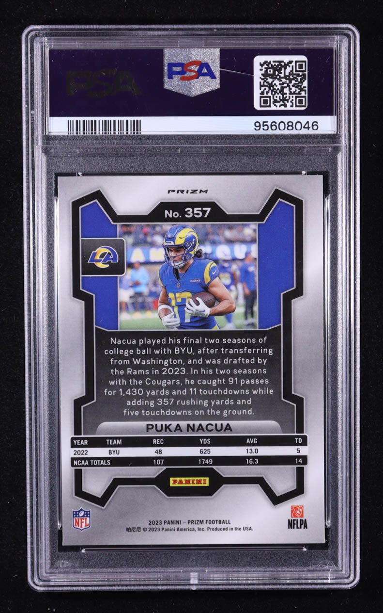 Puka Nacua 2023 Panini Prizm Prizms Green Wave #357 RC (PSA 10) at PristineAuction.com Puka Nacua 2023 Panini Prizm Prizms Green Wave #357 RC (PSA 10) at PristineAuction.com