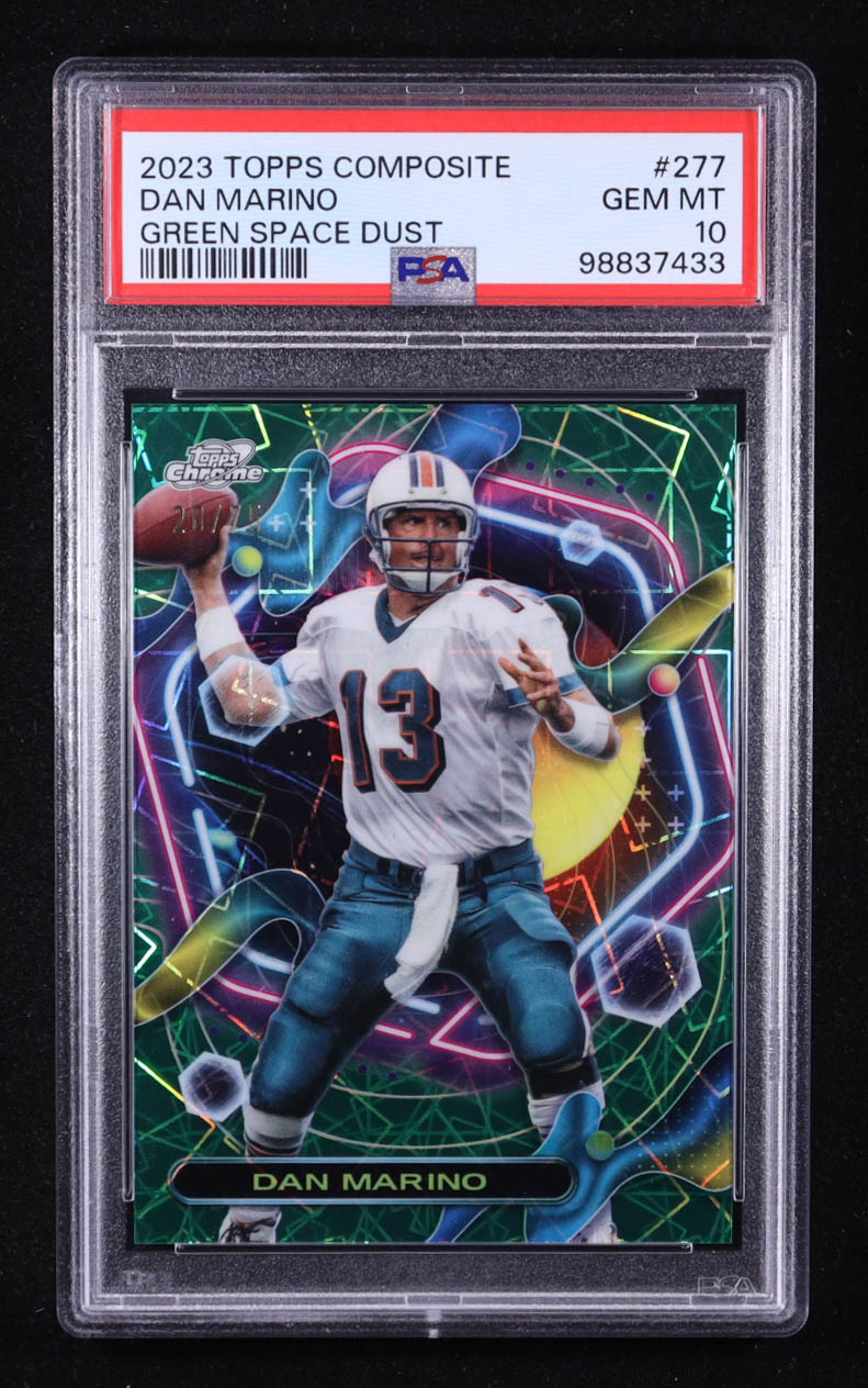 Dan Marino 2023 Topps Composite Cosmic Green Space Dust Refractors #277 #20/75 (PSA 10) at PristineAuction.com Dan Marino 2023 Topps Composite Cosmic Green Space Dust Refractors #277 #20/75 (PSA 10) at PristineAuction.com