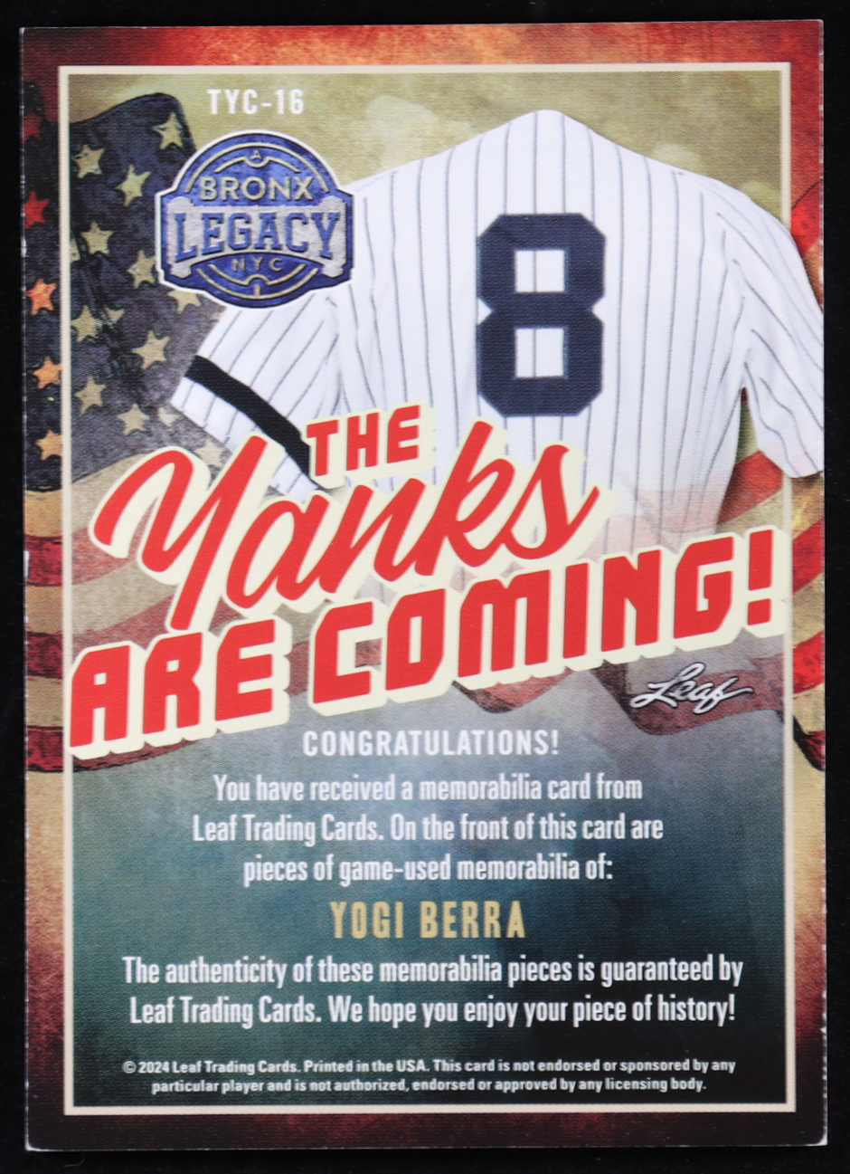 Yogi Berra 2024 Leaf The Yanks Are Coming Bronx Legacy NYC Purple Spectrum #TYC-16 #4/12 at PristineAuction.com Yogi Berra 2024 Leaf The Yanks Are Coming Bronx Legacy NYC Purple Spectrum #TYC-16 #4/12 at PristineAuction.com