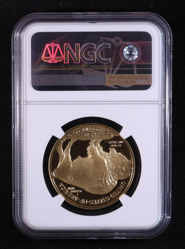 2019 W Buffalo .9999 Fine G$50 - Edmund C. Moy Signed Label (NGC PF70 Ultra Cameo) at PristineAuction.com 2019 W Buffalo .9999 Fine G$50 - Edmund C. Moy Signed Label (NGC PF70 Ultra Cameo) at PristineAuction.com