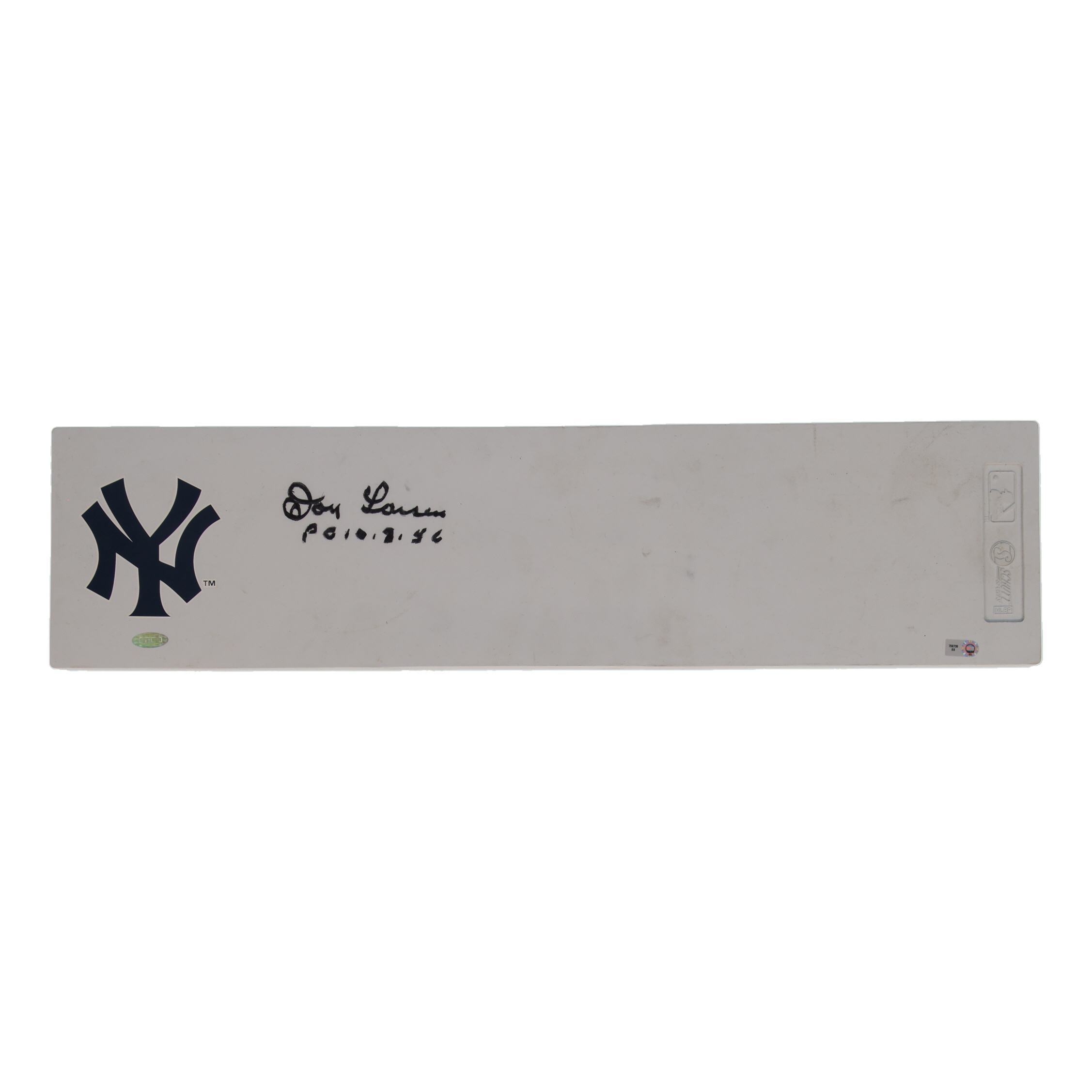 Don Larsen Signed Yankees Logo Pitcher's Rubber Inscribed "PG 10.8.56" (Steiner & MLB) at PristineAuction.com Don Larsen Signed Yankees Logo Pitcher's Rubber Inscribed "PG 10.8.56" (Steiner & MLB) at PristineAuction.com