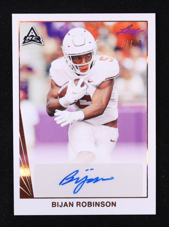 Bijan Robinson 2021 Leaf Draft Autographs Bronze Holofoil #BABR1 #17/99 RC at PristineAuction.com Bijan Robinson 2021 Leaf Draft Autographs Bronze Holofoil #BABR1 #17/99 RC at PristineAuction.com