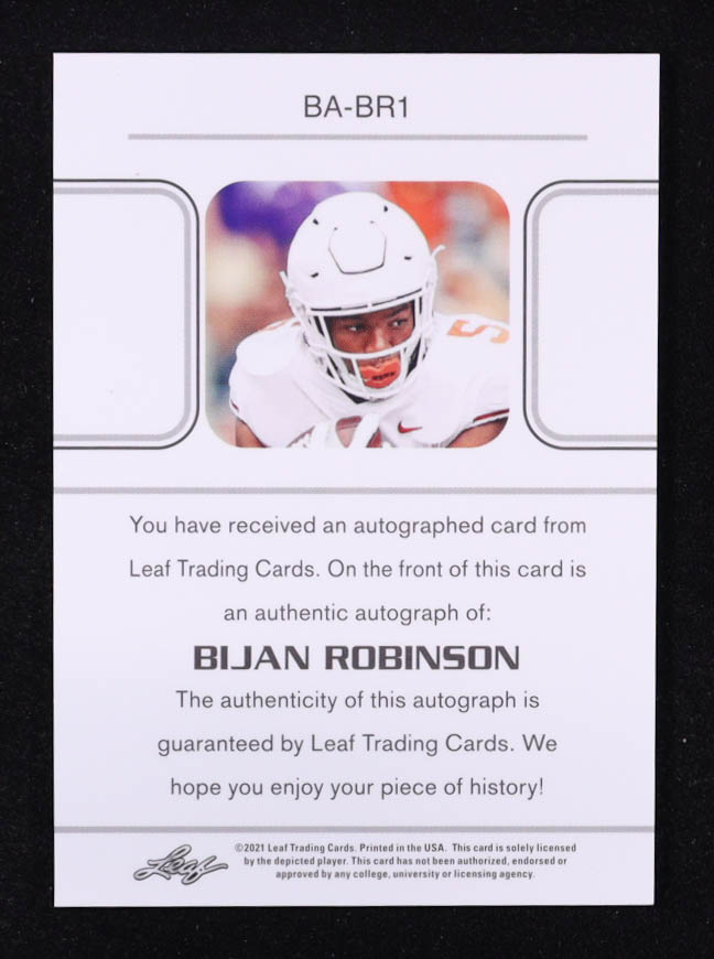 Bijan Robinson 2021 Leaf Draft Autographs Bronze Holofoil #BABR1 #17/99 RC at PristineAuction.com Bijan Robinson 2021 Leaf Draft Autographs Bronze Holofoil #BABR1 #17/99 RC at PristineAuction.com