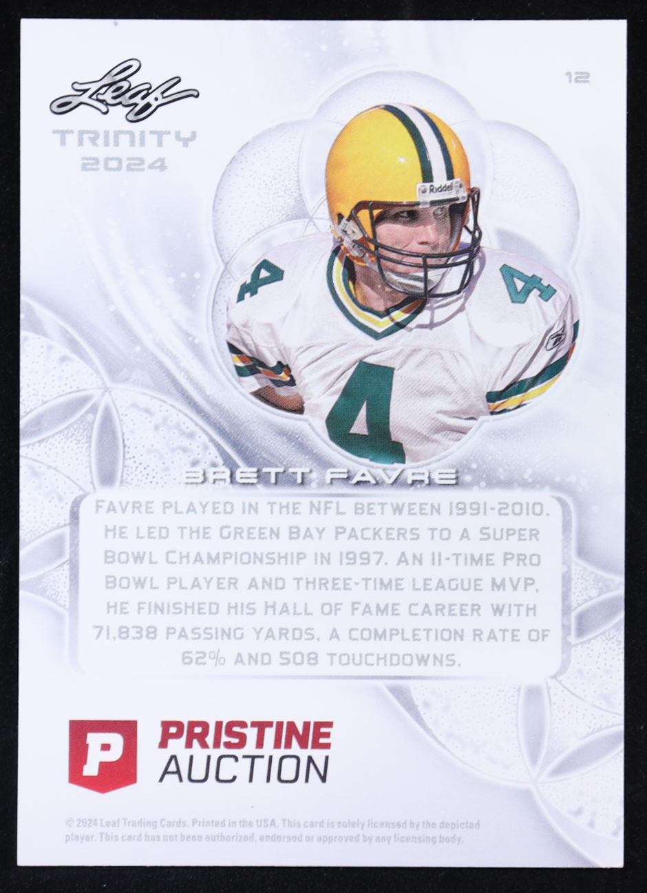 Brett Favre 2024 Leaf Trinity x Pristine Blue #12 #44/99 at PristineAuction.com Brett Favre 2024 Leaf Trinity x Pristine Blue #12 #44/99 at PristineAuction.com