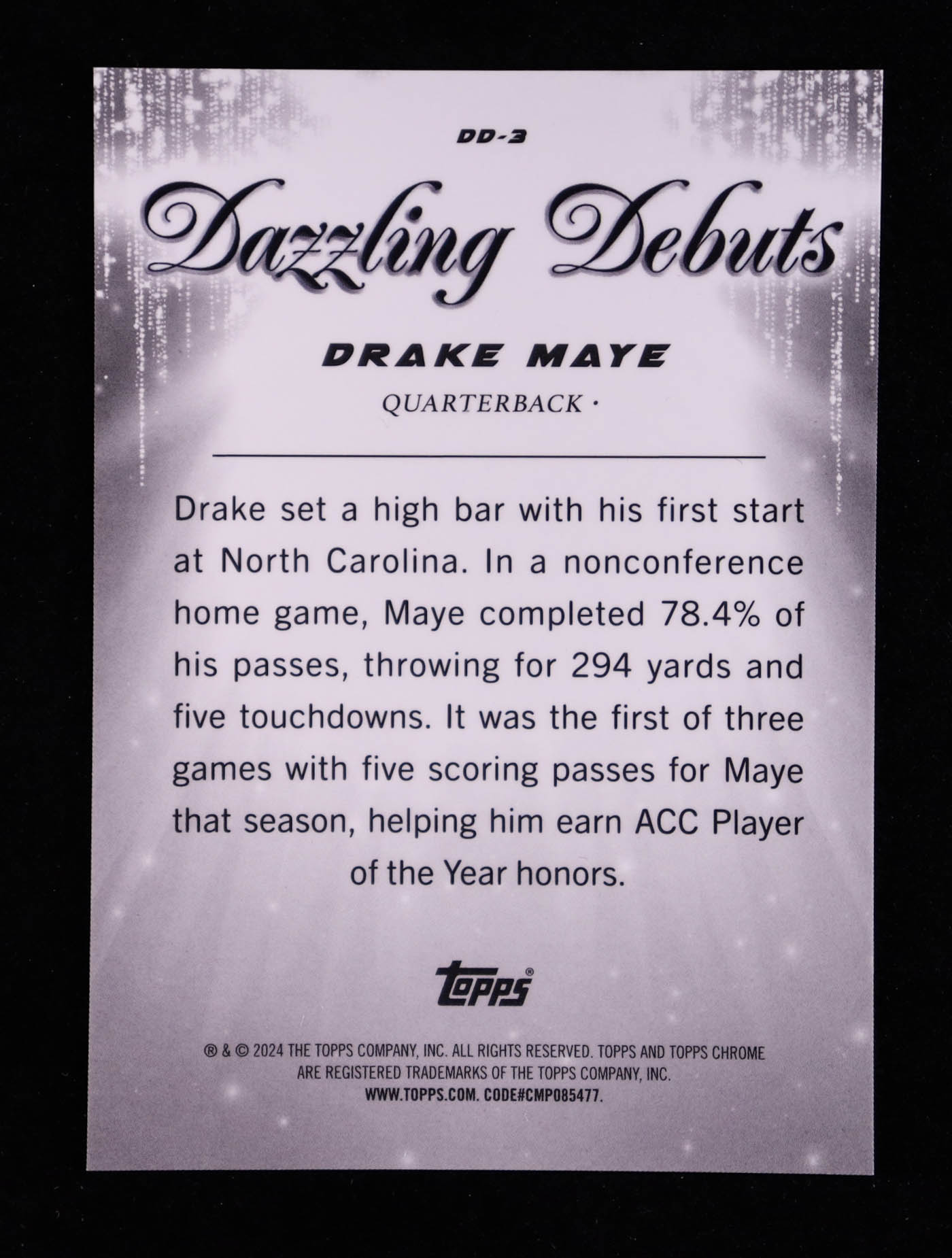 Drake Maye 2024 Topps Chrome Dazzling Debuts #DD3 RC at PristineAuction.com Drake Maye 2024 Topps Chrome Dazzling Debuts #DD3 RC at PristineAuction.com