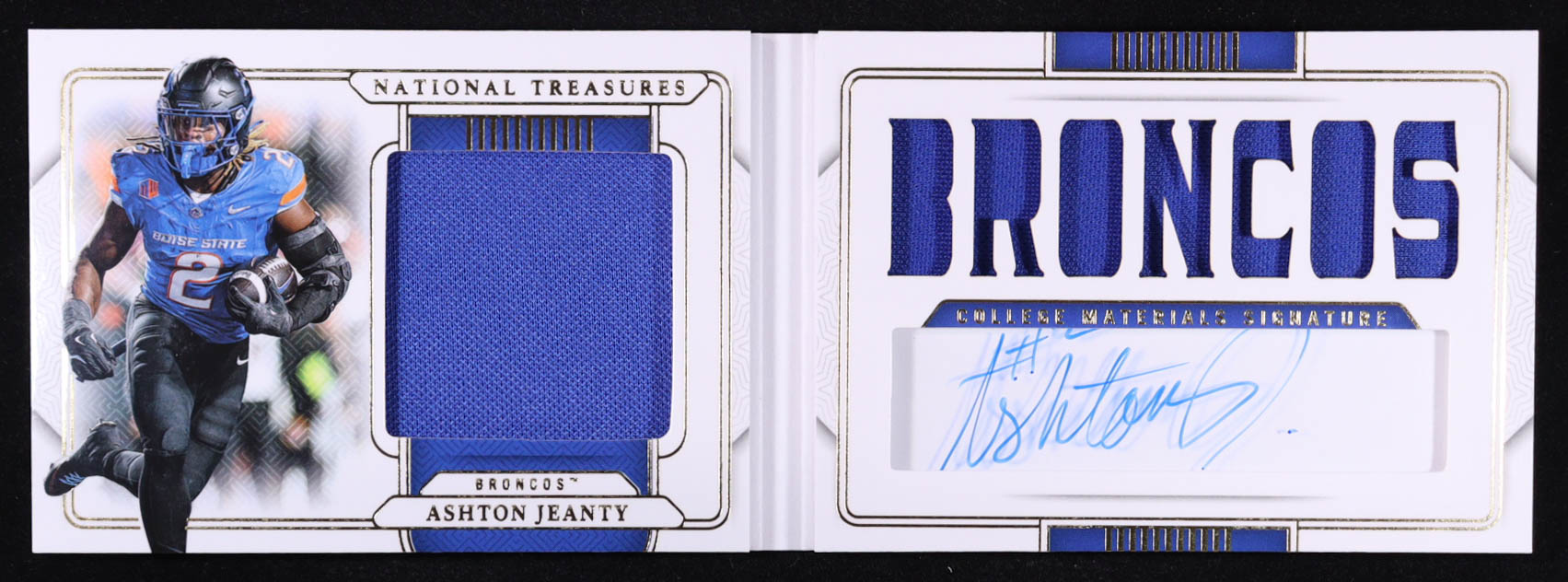 Ashton Jeanty 2025 Panini National Treasures Collegiate College Materials Signature Booklet #4 #91/99 RC at PristineAuction.com Ashton Jeanty 2025 Panini National Treasures Collegiate College Materials Signature Booklet #4 #91/99 RC at PristineAuction.com