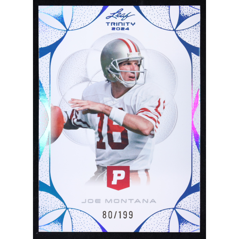 Joe Montana 2024 Leaf Trinity x Pristine Light Blue #56 #80/199 at PristineAuction.com