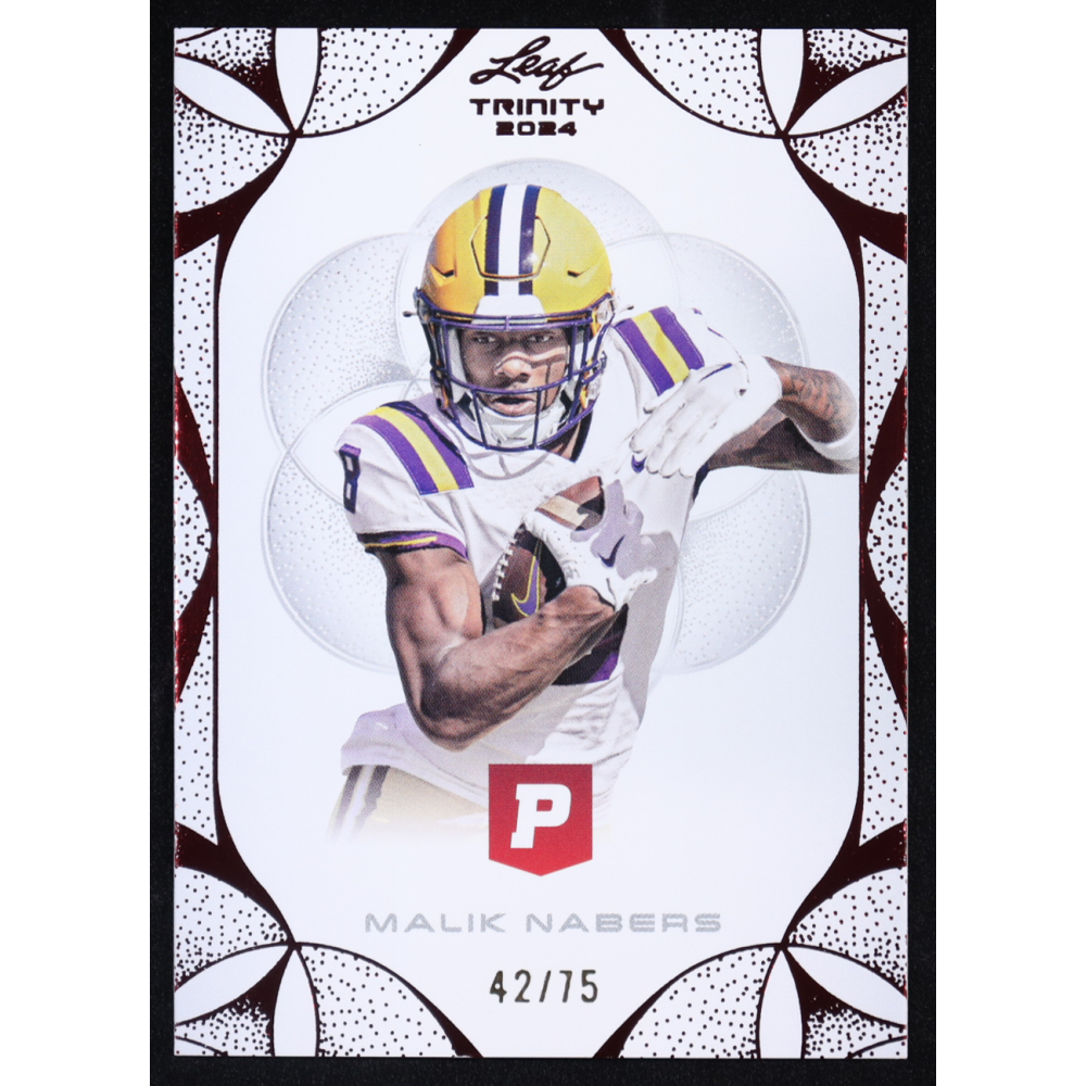 Malik Nabers 2024 Leaf Trinity x Pristine Red #70 RC #42/75 at PristineAuction.com