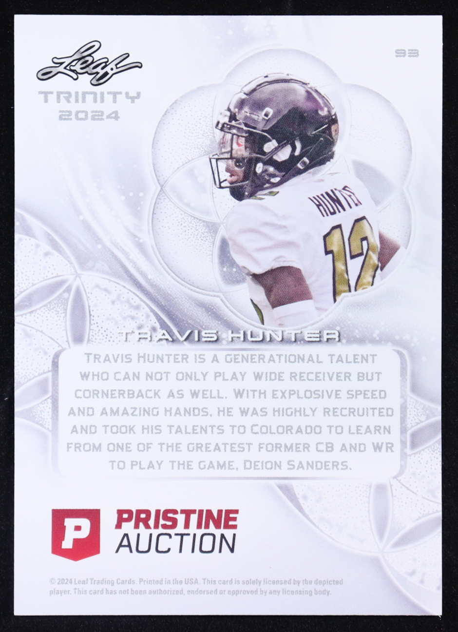 Travis Hunter 2024 Leaf Trinity x Pristine #93 RC at PristineAuction.com Travis Hunter 2024 Leaf Trinity x Pristine #93 RC at PristineAuction.com