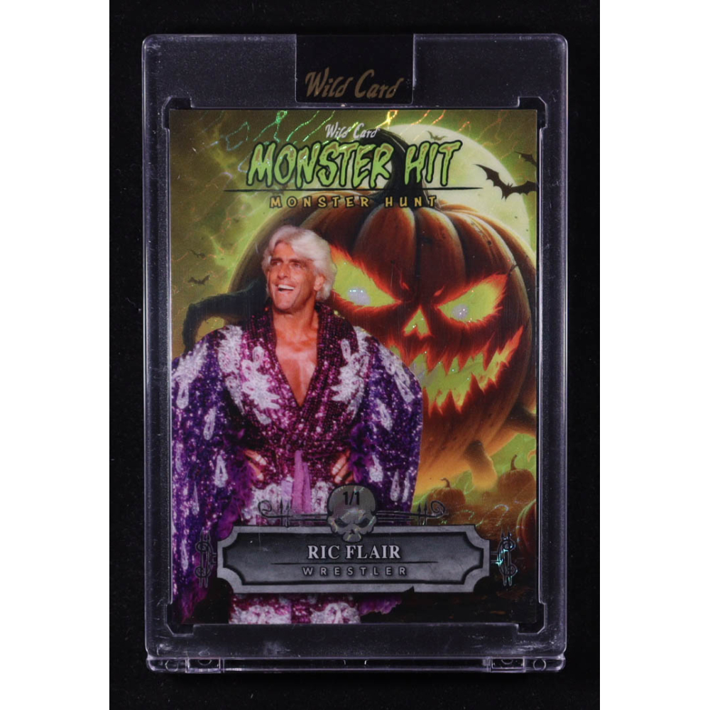 Ric Flair 2025 Wild Card Monster Hit Monster Hunt Pumpkin Patch Yellow Island Foil #MHPPRF #1/1 at PristineAuction.com