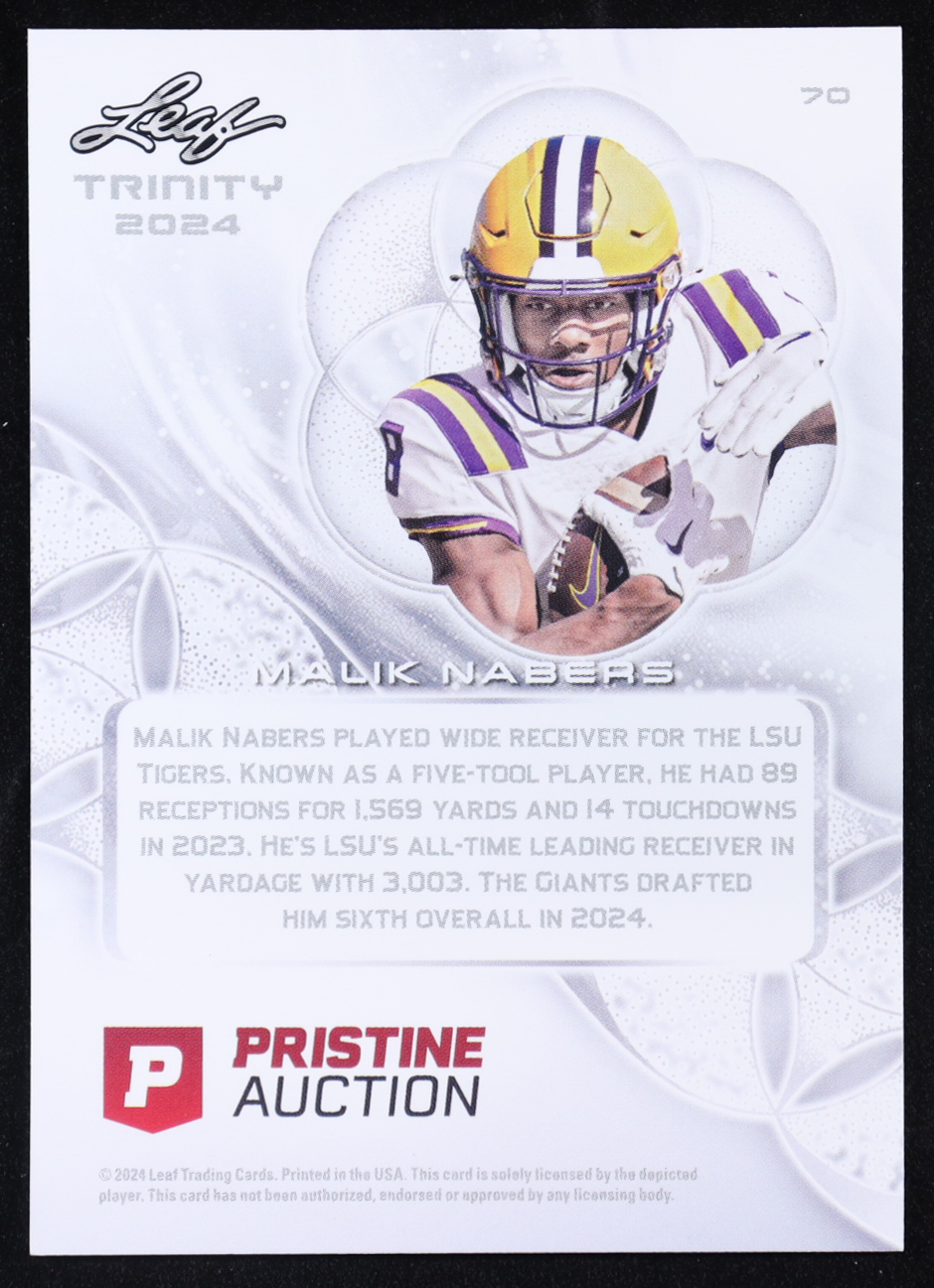 Malik Nabers 2024 Leaf Trinity x Pristine #70 RC at PristineAuction.com Malik Nabers 2024 Leaf Trinity x Pristine #70 RC at PristineAuction.com