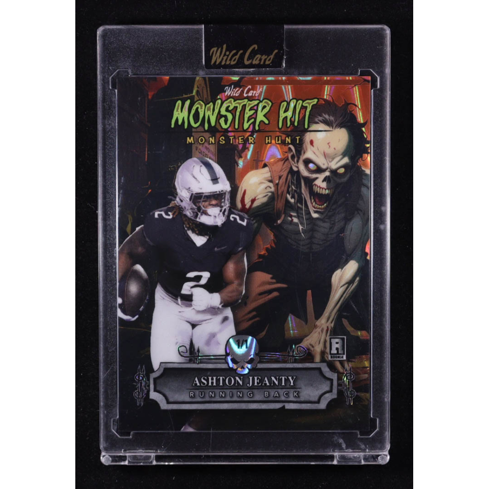 Ashton Jeanty 2025 Wild Card Monster Hit Monster Hunt Cemetery Zombie Orange RayWave #MHCZAJ #1/1 RC at PristineAuction.com