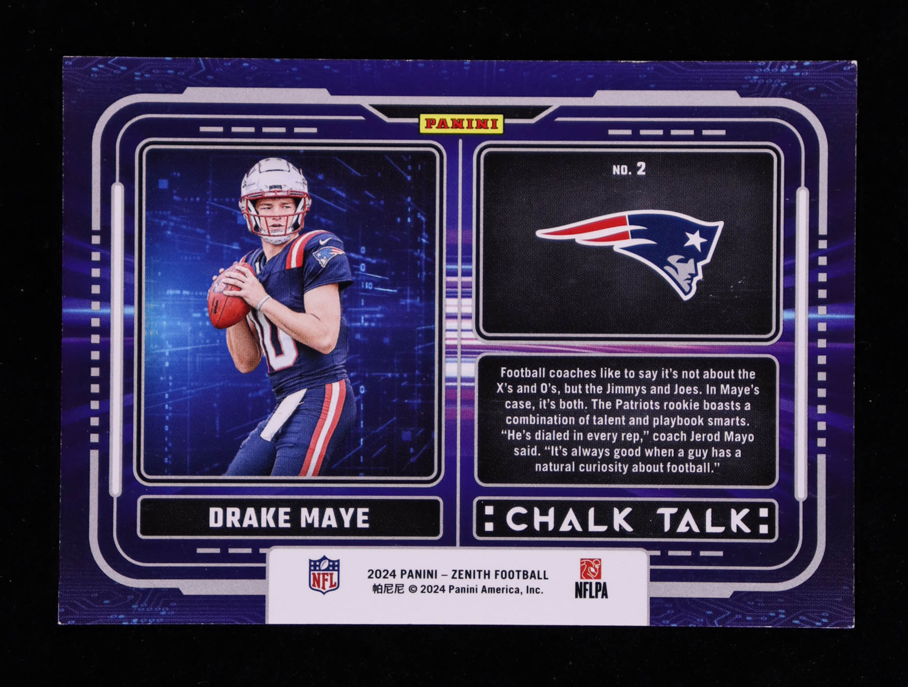 Drake Maye 2024 Zenith Chalk Talk #2 RC at PristineAuction.com Drake Maye 2024 Zenith Chalk Talk #2 RC at PristineAuction.com