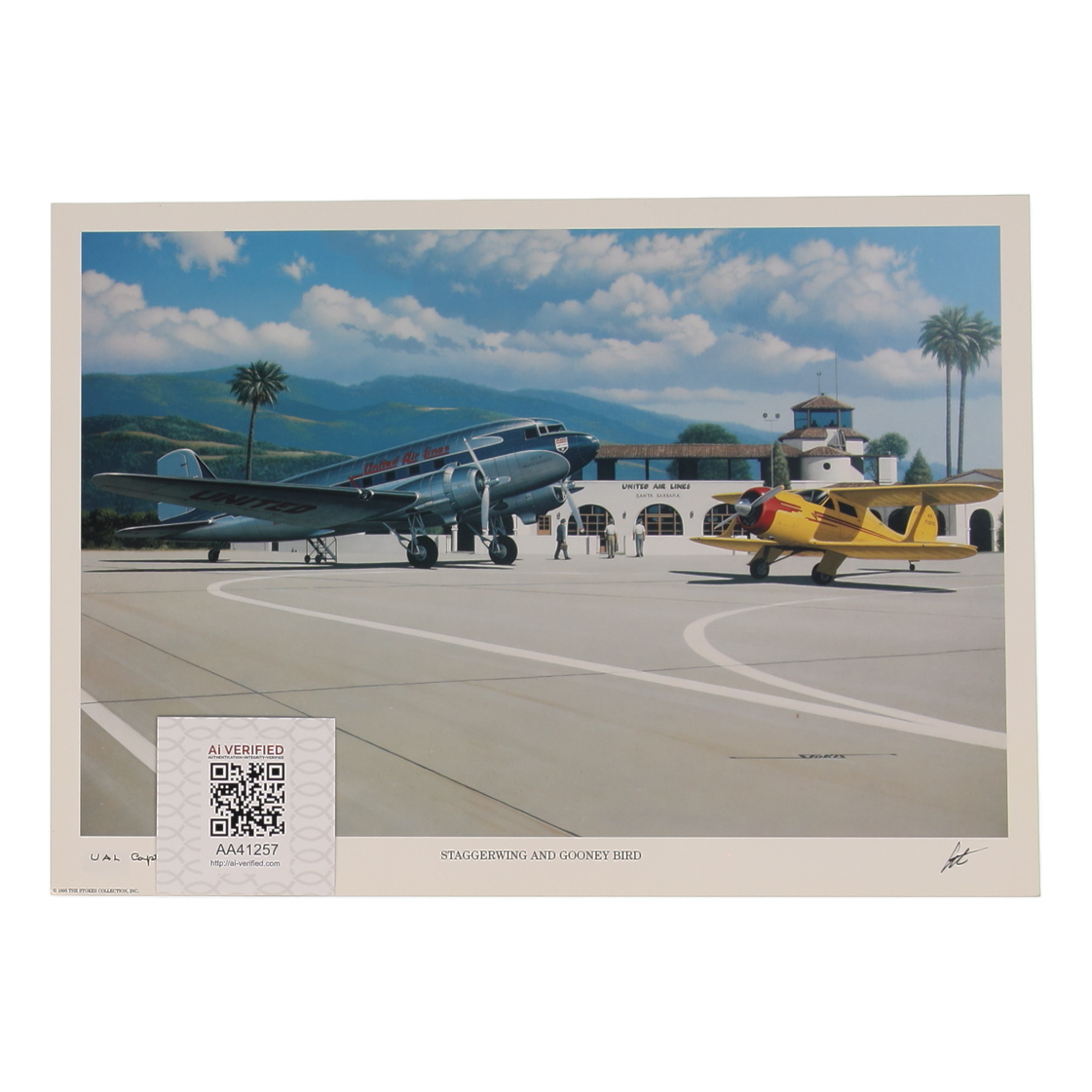 Carl E. Recknagel Signed Stan Stokes "Staggerwing And Gooney Bird" Lithograph Inscribed "UAL Captain" (AIV) at PristineAuction.com Carl E. Recknagel Signed Stan Stokes "Staggerwing And Gooney Bird" Lithograph Inscribed "UAL Captain" (AIV) at PristineAuction.com