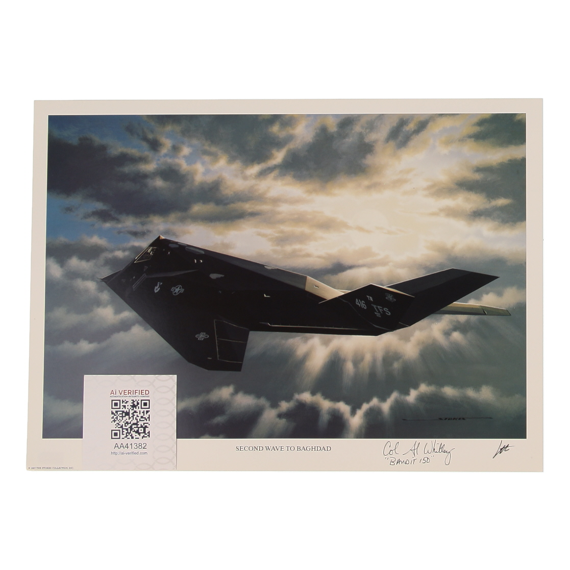 Alton Whitney Signed Stan Stokes "Second Wave To Baghdad" Lithograph Inscribed "Bandit 150" (AIV) at PristineAuction.com Alton Whitney Signed Stan Stokes "Second Wave To Baghdad" Lithograph Inscribed "Bandit 150" (AIV) at PristineAuction.com