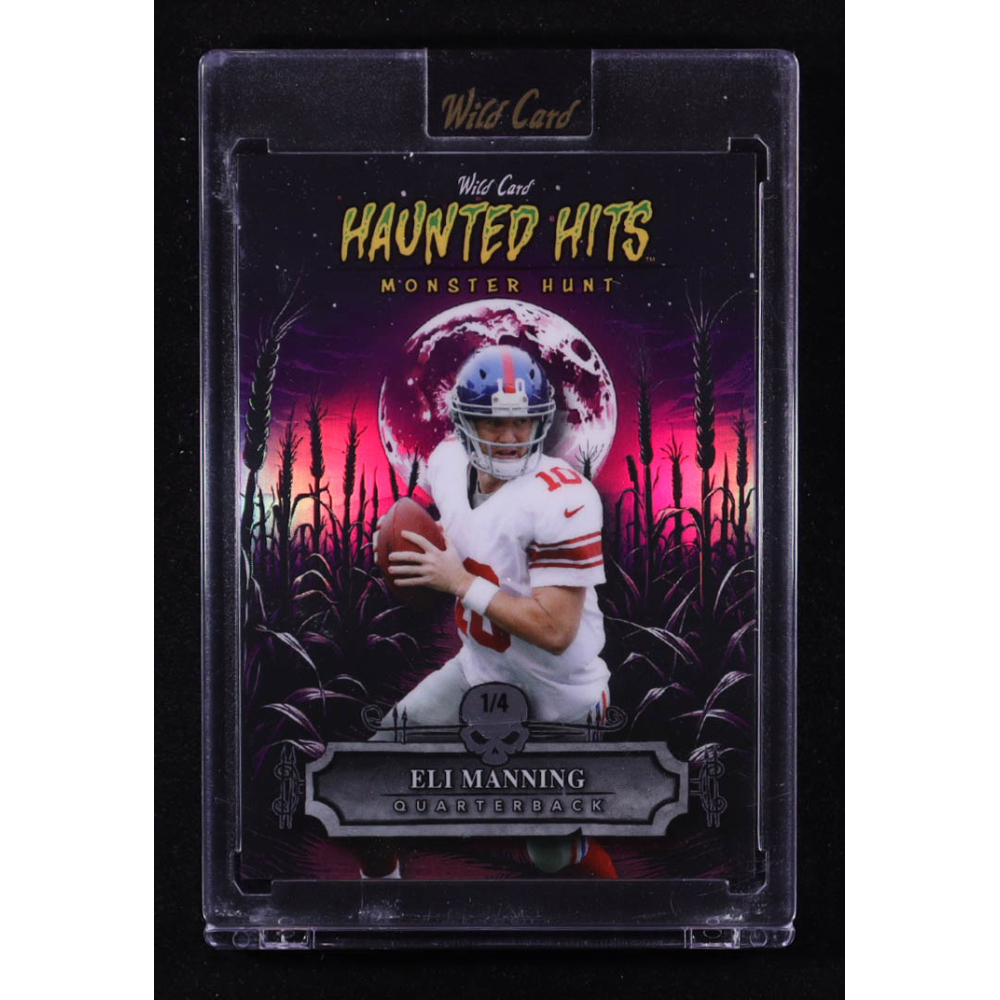 Eli Manning 2025 Wild Card Haunted Hits Monster Hunt Cornfield Purple Rainbow Foil #HHCFEM #1/4 at PristineAuction.com