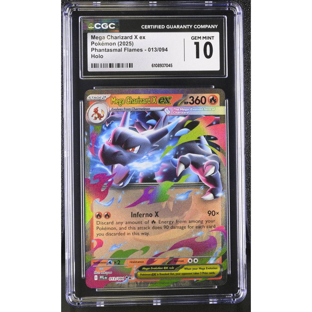 Mega Charizard X ex 2025 Pokemon TCG Mega Evolution Phantasmal Flames #013 RR Holo (CGC 10) at PristineAuction.com