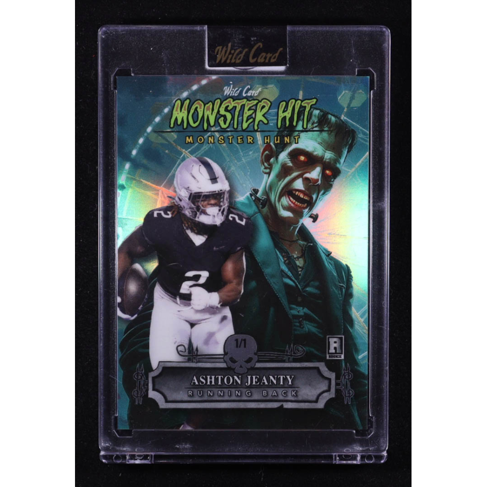 Ashton Jeanty 2025 Wild Card Monster Hit Monster Hunt Carnival Frankenstein Blue Rainbow Foil #MHCFAJ #1/1 RC at PristineAuction.com